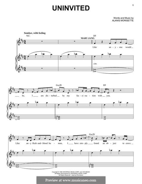 Uninvited (from City Of Angels) by A. Morissette - sheet music on MusicaNeo