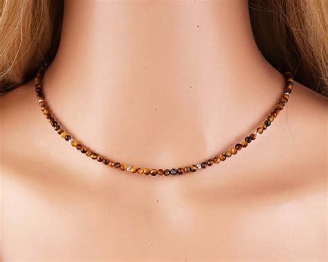 Tiny Tiger S Eye Faceted Beaded Choker Bracelet Natural Brown