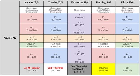 Week 16 Schedule