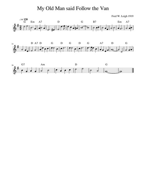 My Old Man said Follow the Van Sheet music for Piano (Solo) Easy | Musescore.com