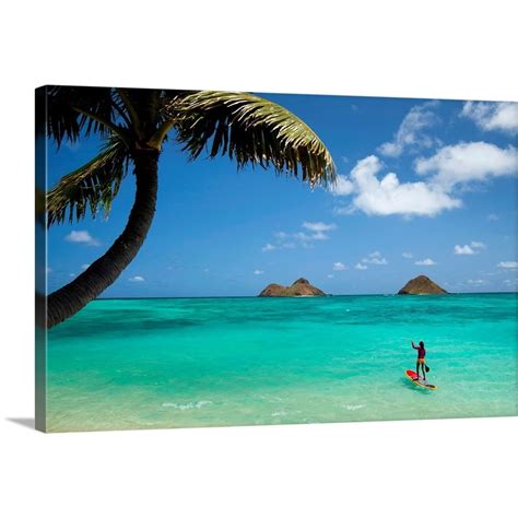 Great Big Canvas Hawaii Oahu Lanikai Beach Female Stand Up Paddler On Her Way To The Mokulua