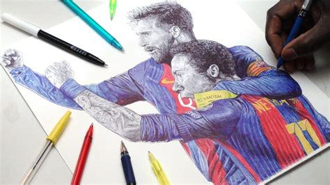 Messi And Neymar Jr Pen Drawing Ultimate Comeback Fc Barca Demoose