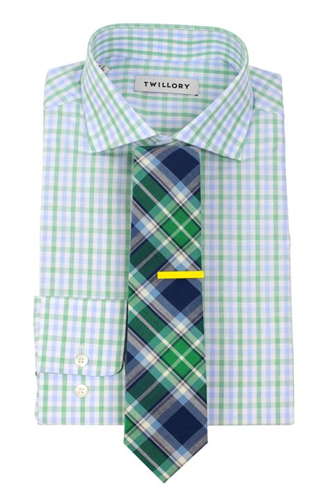 Tattersall Shirt Plaid Cotton Tie Yellow Tie Bar Tie Bar Plaid