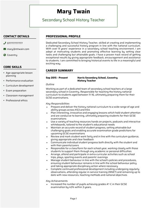 Teacher CV Example Free Template How To Write 58 OFF