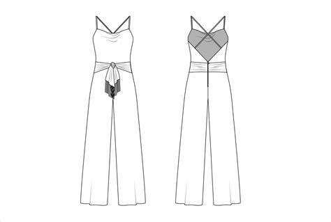 Jumpsuit Sketch For Women Shoulder Straps And Back Cross Straps Dress