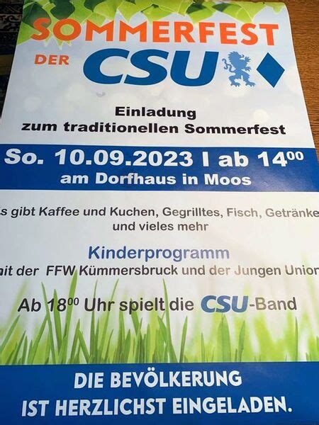 Csu K Mmersbruck Sommerfest Am Sept In Moos Ank Ndigung Csu