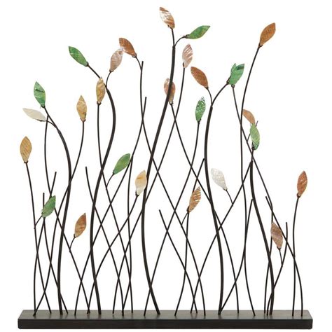 Litton Lane Black Metal Leaf Sculpture With Black Base 042946 The