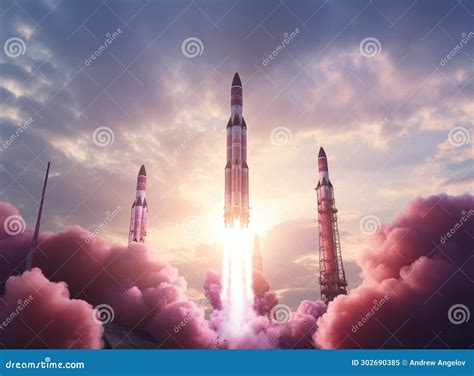 Space Rocket Take Off From Earth Spacecraft In Sky Mission On Moon Of