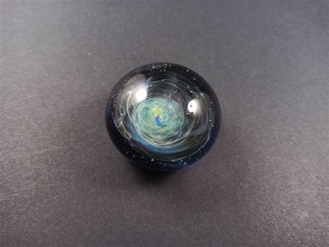 Silver Fumed Glass Galaxy Paperweight With A Floating Opal Moon Glass Universe Paperweight