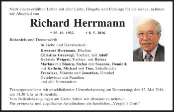 Traueranzeigen Von Richard Herrmann Mittelbayerische Trauer