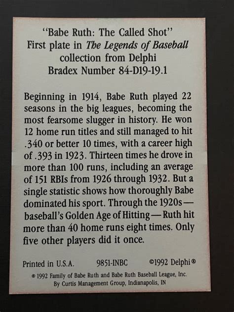 1992 Delphi Plate Promo Babe Ruth The Called Shot PRISTINE Could Be