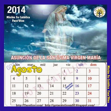 Gota Católica Gotas De Dios Calendario Del Santoral Del Mes De Agosto