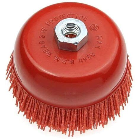 Spazzola A Tazza In Nylon ROSSA Gr80 D100 M14 Abrasiva Rusticante Per