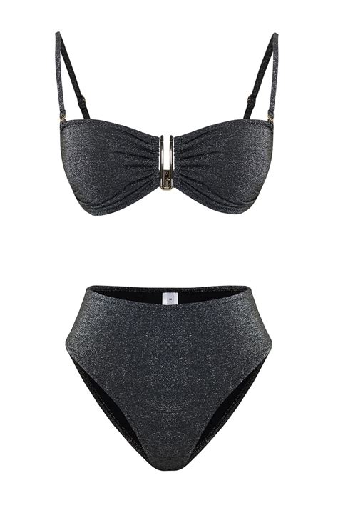 TRENDYOLMİLLA Siyah Straplez Aksesuarlı Simli Brazilian Bikini Takımı TBESS BT Fiyatı