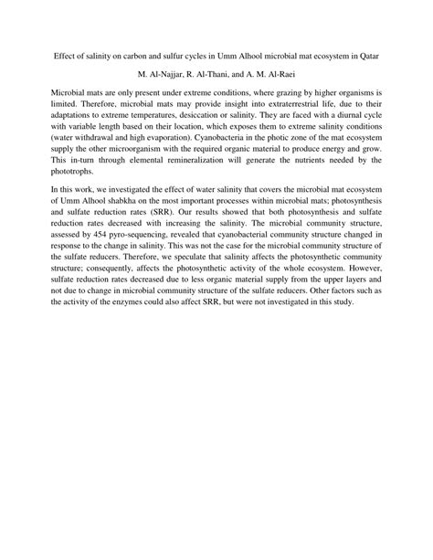 (PDF) Effect of salinity on carbon and sulfur cycles in Umm Alhool sabkha microbial mat ...