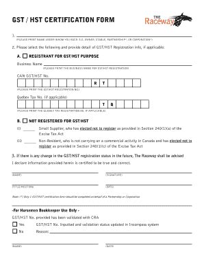 Fillable Online Gst Hst Certification Form Fax Email Print Pdffiller