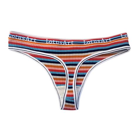Taiaojing Women S Bikini Panties Custom Letter Logo Low Waist Striped