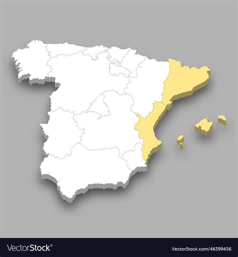 East Region Location Within Spain Map Royalty Free Vector