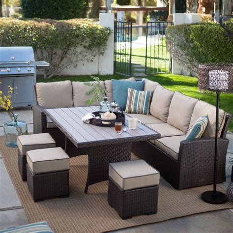 Belham Living Monticello All Weather Wicker Sofa Sectional Patio Dining Set Outdoor Patio