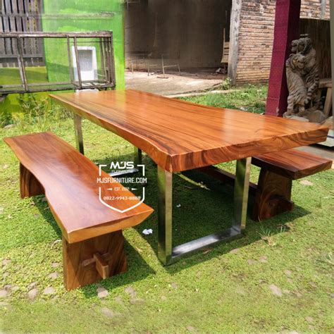 Meja Trembesi Panjang Kaki Besi Model Terbaru Mjs Furniture Jepara