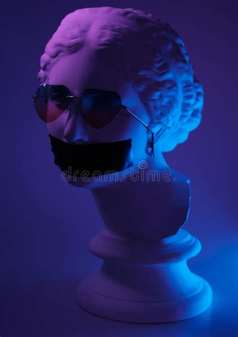 Fashionable Human Head With Glasses And Taped Mouth Stock Image Image Of Bust Vintage 208905149