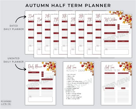 Half Term Planner. Half Term Activities. School Holiday - Etsy