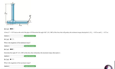 Solved 18. [1pt] A force F=85 N acts on the end of the pipe | Chegg.com 