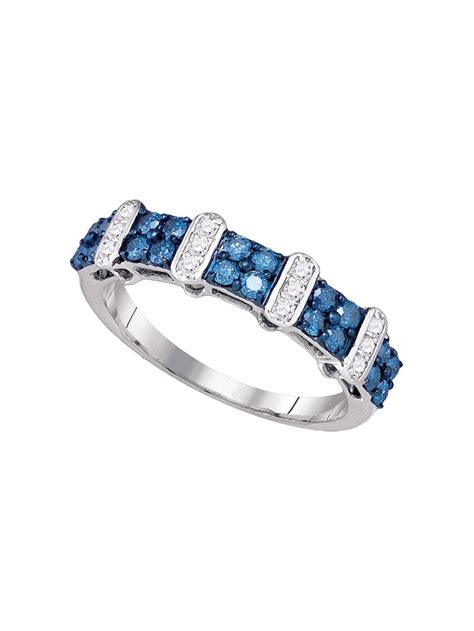 10kt White Gold Womens Round Blue Color Enhanced Diamond Band Ring 34