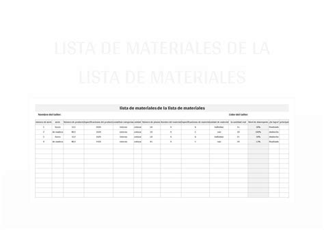 Plantilla de Excel Calendario De Lista De Materiales y Hoja de Cálculo