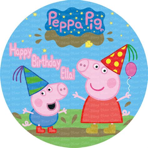 Peppa Pig Personalized Happy Birthday Edible Icing Round Cake Decor