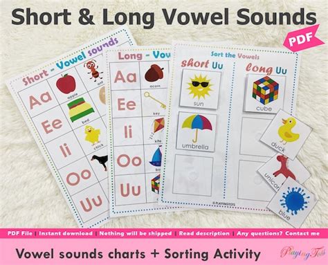 Vowel Chart Printable Vowel Sounds Pdf Short And Long Vowels Etsy India