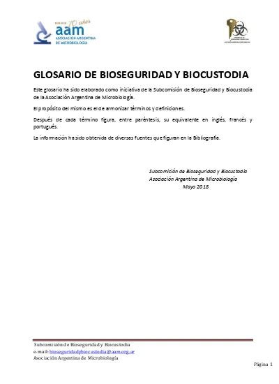 Glosario De Bioseguridad Y Biocustodia