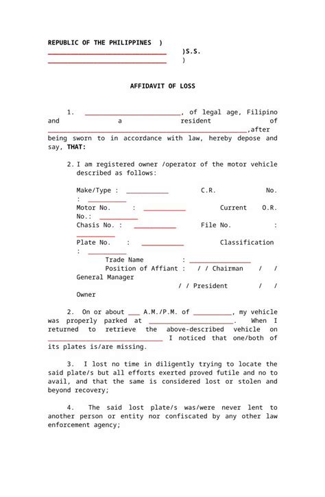 Doc Affidavit Of Loss For License Plates Dokumen Tips