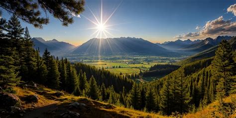 Premium AI Image | Sun rays mountain landscape