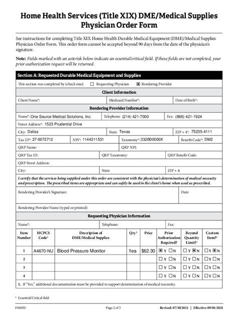 Fillable Online Home Health Services Title Xix Dme Medical Supplies