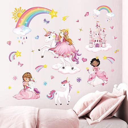 Wondever Stickers Muraux Princesse Licorne Autocollants Muraux Mural