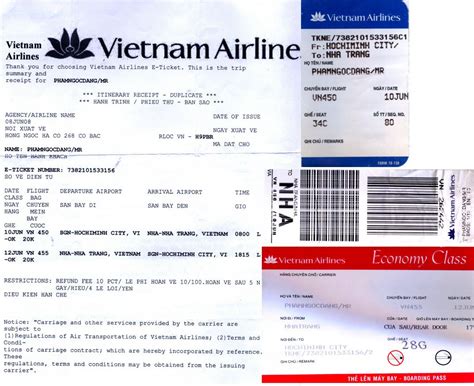 Vietnam Airlines Itinerary Electronic Ticket And Boarding Passes To