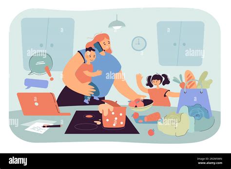 Busy Mom Holding Baby And Doing Tasks Stock Vector Image And Art Alamy