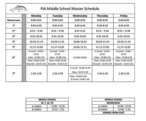 Middle School Bell Schedule – Pine Island Academy