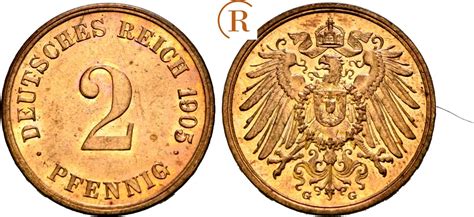 KAISERREICH KLEINMÜNZEN 2 Pfennig 1905 G Fast Stempelglanz