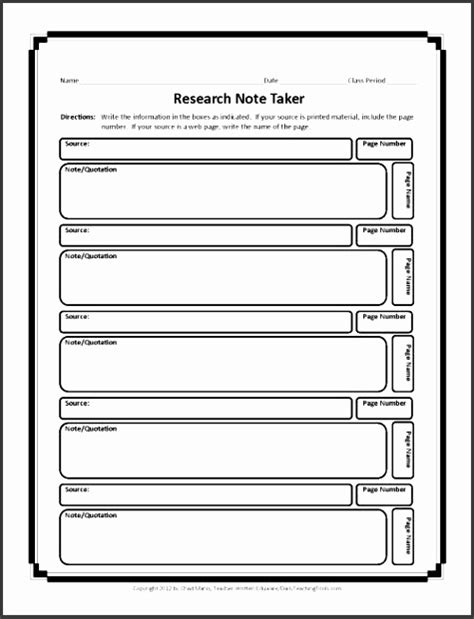 Note Taking Worksheets