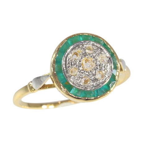 NO RESERVE PRICE 18 kt Gelbes Gold Ring Diamant Grüner Strassstein