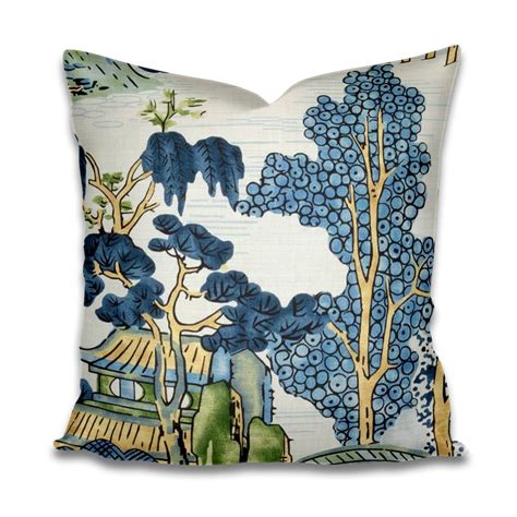 Thibaut Asian Scenic Pillow Blue Green Asia Yangtze River Etsy