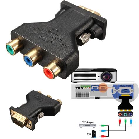 Hot Sale VGA To RCA Adapter 3 RCA Video Female To HD15 Pin VGA