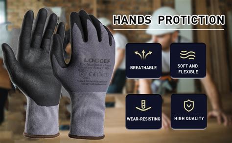 LOCCEF Safety Work Gloves MicroFoam Nitrile Coated 12 Pairs Seamless