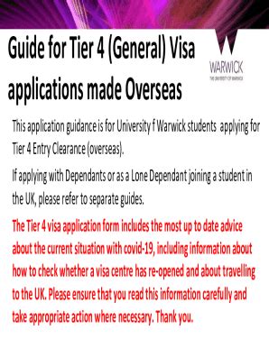 Fillable Online Warwick Ac Guide For Tier 4 General Visa Applications