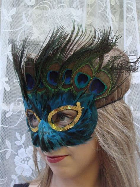 Teal And Black Peacock Feather Costume Mask Etsy Peacock Feather