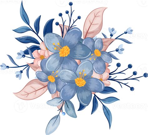 Blue Flower Arrangement With Watercolor Style 15737852 Png