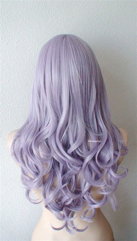 Pastel Lavender Hair Wig 26 Curly Hair Side Bangs Wig Etsy