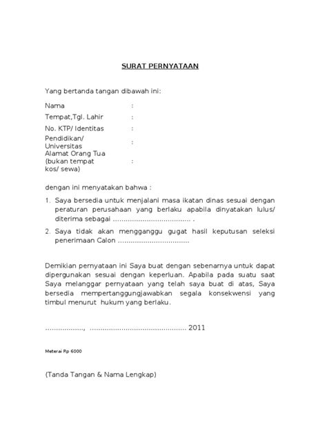 Detail Contoh Surat Pernyataan Bersedia Menjalani Ikatan Dinas Koleksi